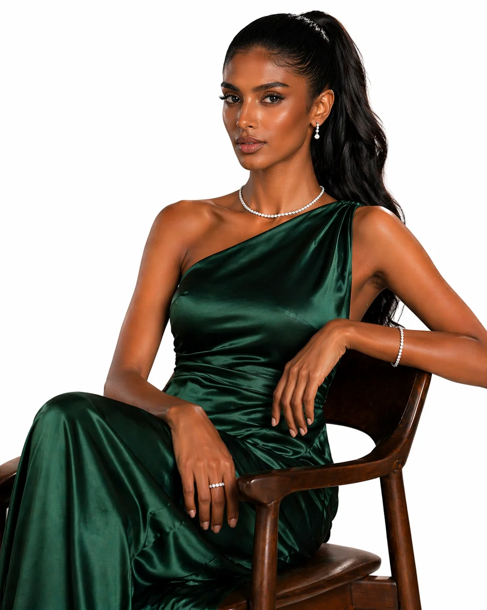 Editorial model wearing jewellery for inspiration, not this jeweller's inventory or endorsement