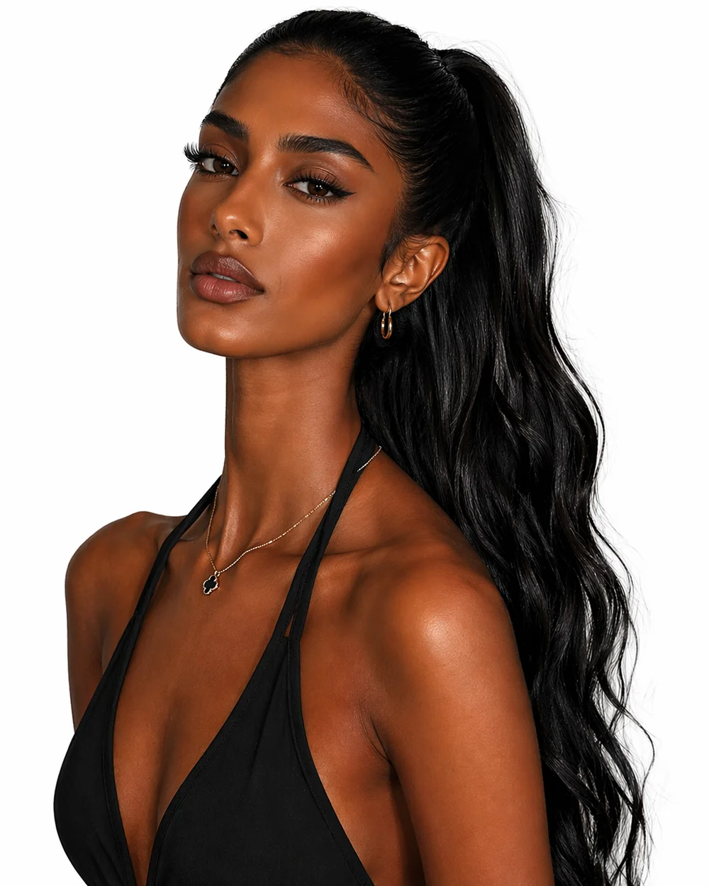 Editorial model wearing jewellery for inspiration, not this jeweller's inventory or endorsement