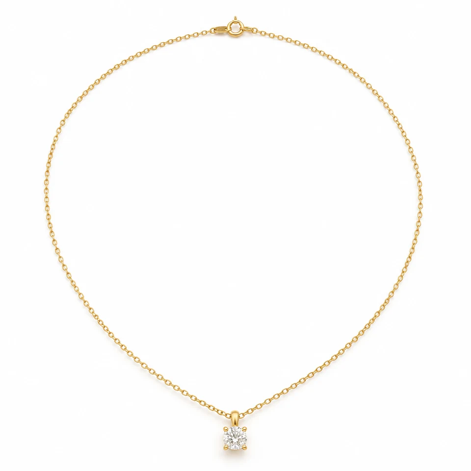 Illustrative small diamond pendant and fine chain on white, not this jeweller's inventory